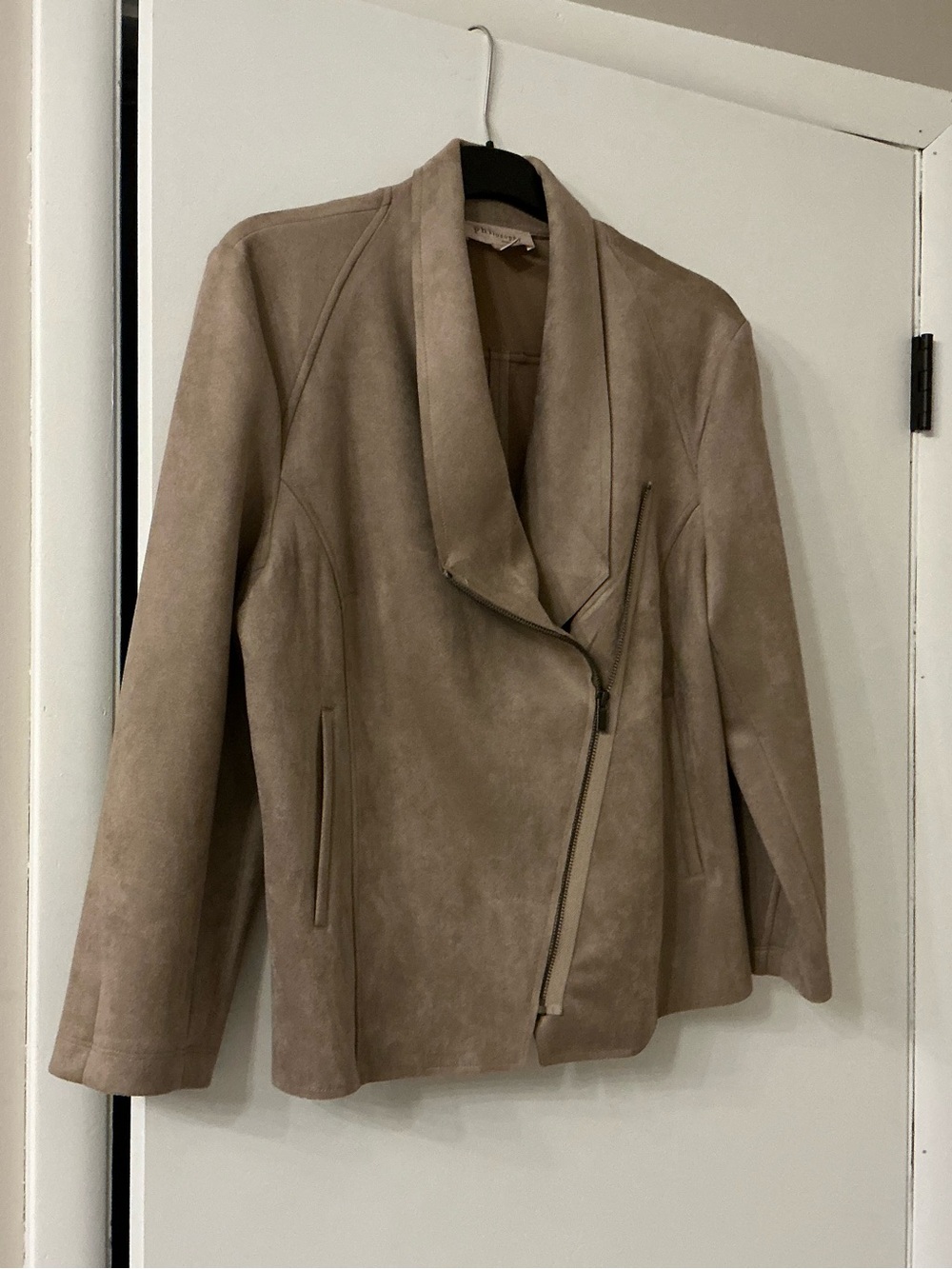 Philosophy Tan Suede Teddy Jacket with Waterfall Front